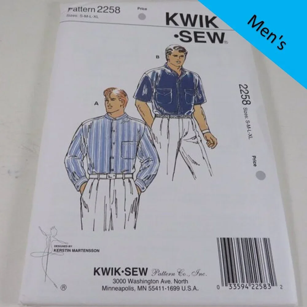 Kwik Sew 2258 clothing pattern Men's Shirt UNCUT Sm-XLg